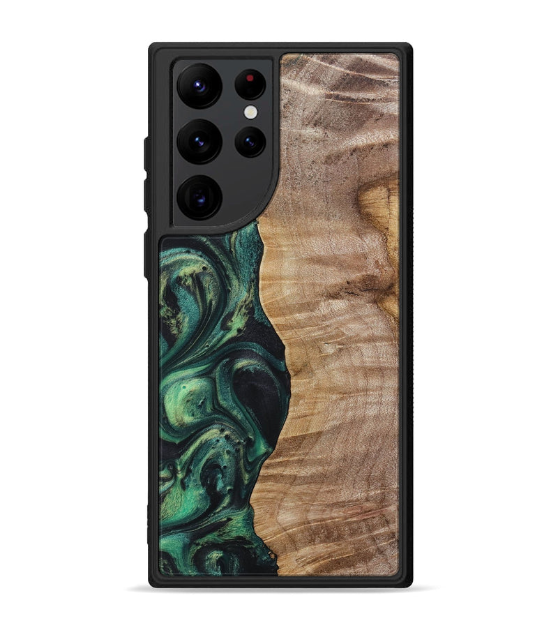 Galaxy S22 Ultra Wood+Resin Phone Case - Fannie (Green, 718083)