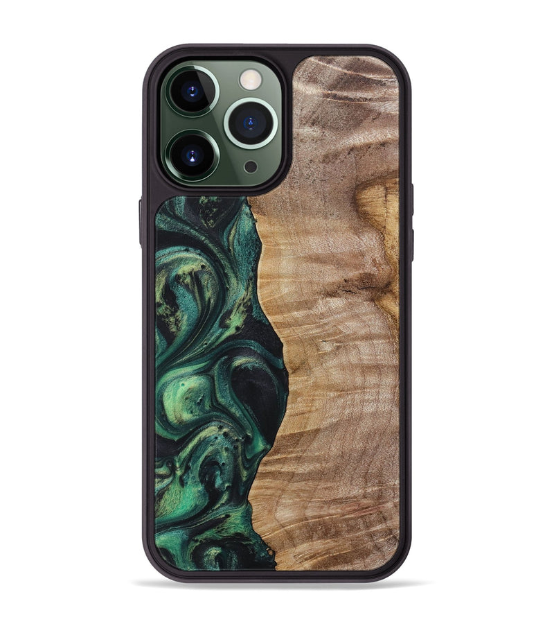 iPhone 13 Pro Max Wood+Resin Phone Case - Fannie (Green, 718083)