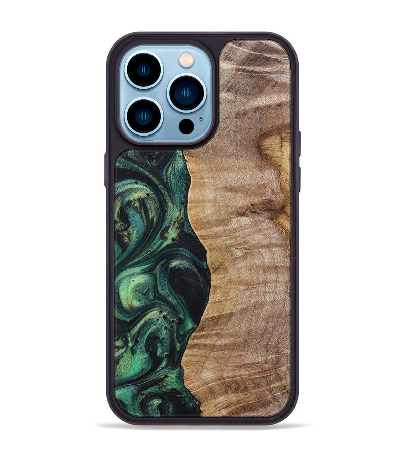 iPhone 14 Pro Max Wood+Resin Phone Case - Fannie (Green, 718083)