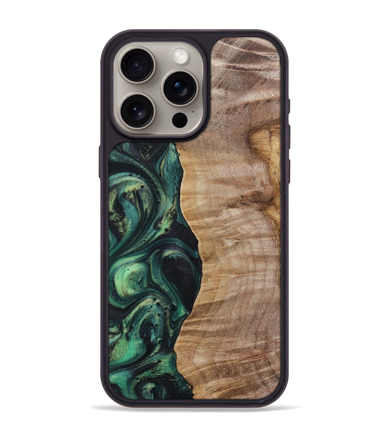 iPhone 15 Pro Max Wood+Resin Phone Case - Fannie (Green, 718083)