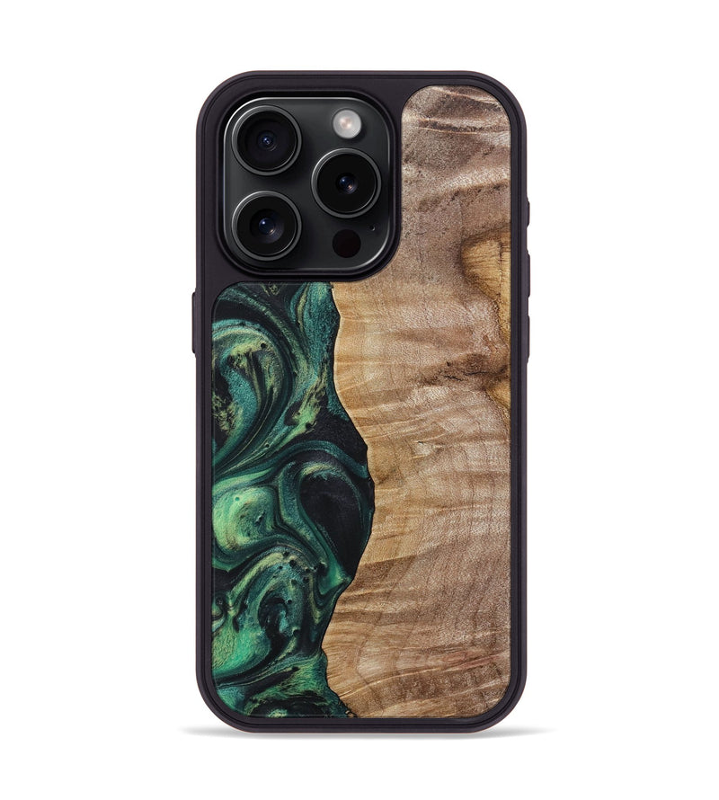 iPhone 15 Pro Wood+Resin Phone Case - Fannie (Green, 718083)