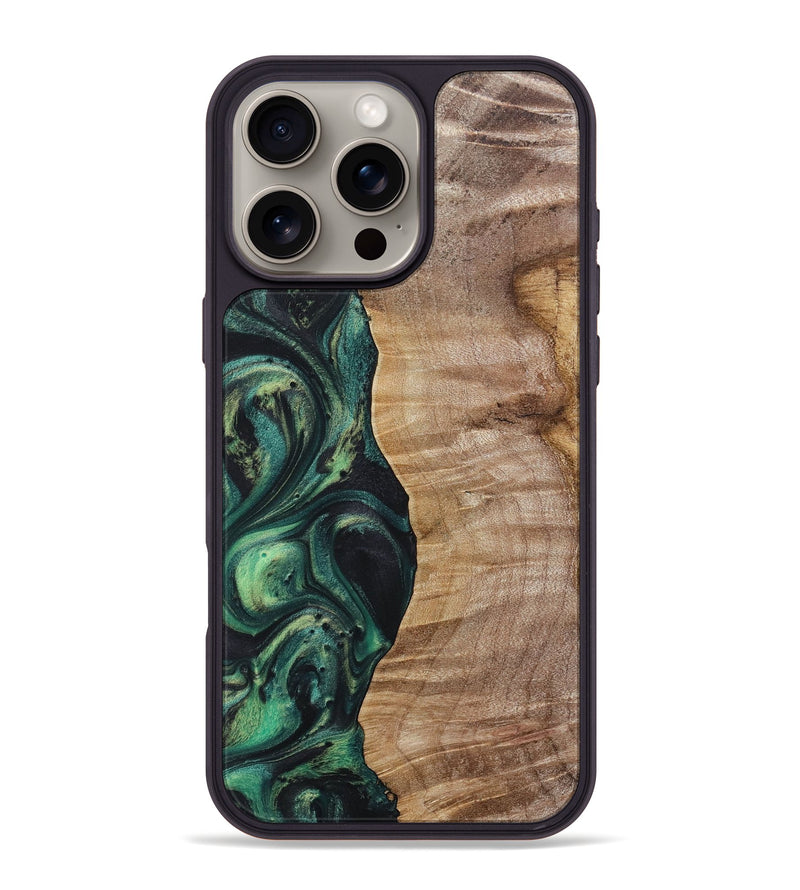 iPhone 16 Pro Max Wood+Resin Phone Case - Fannie (Green, 718083)