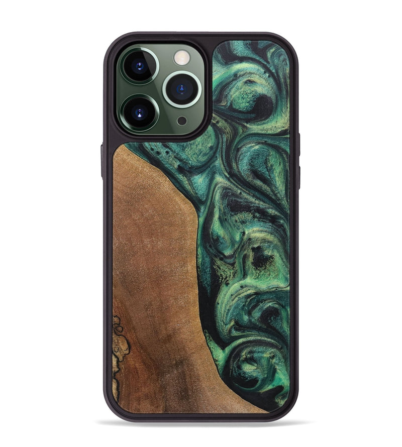 iPhone 13 Pro Max Wood+Resin Phone Case - Odin (Green, 718084)