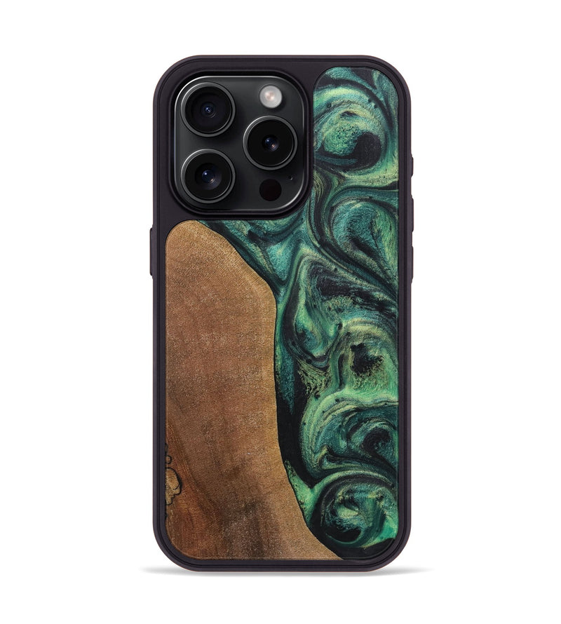 iPhone 15 Pro Wood+Resin Phone Case - Odin (Green, 718084)