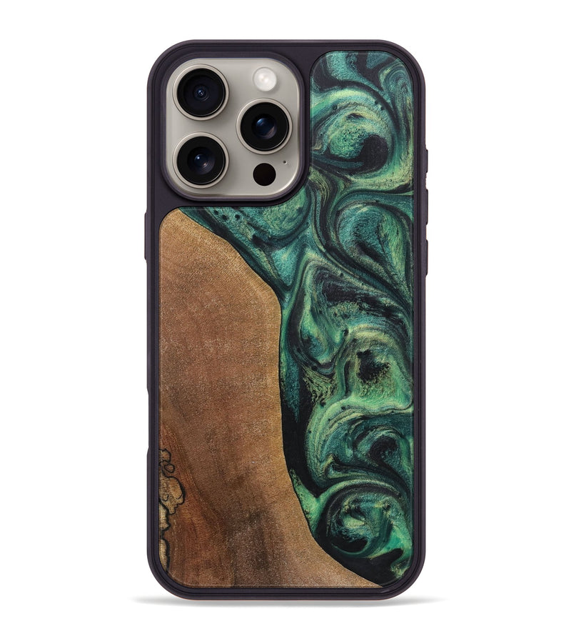 iPhone 16 Pro Max Wood+Resin Phone Case - Odin (Green, 718084)