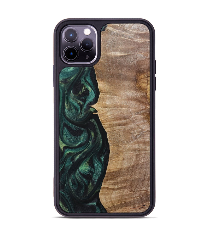 iPhone 11 Pro Max Wood+Resin Phone Case - Elian (Green, 718086)