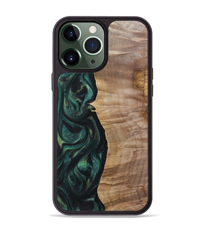 iPhone 13 Pro Max Wood+Resin Phone Case - Elian (Green, 718086)