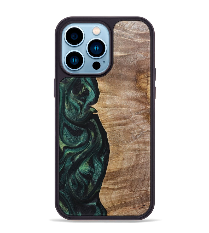 iPhone 14 Pro Max Wood+Resin Phone Case - Elian (Green, 718086)