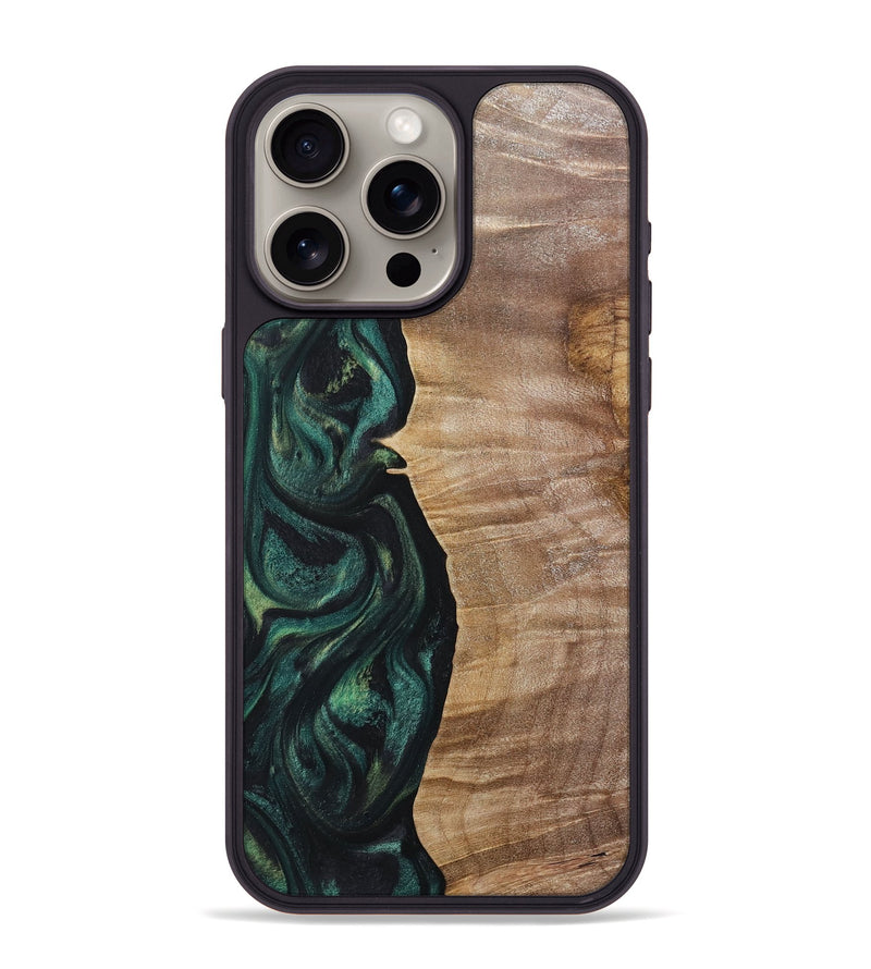 iPhone 15 Pro Max Wood+Resin Phone Case - Elian (Green, 718086)