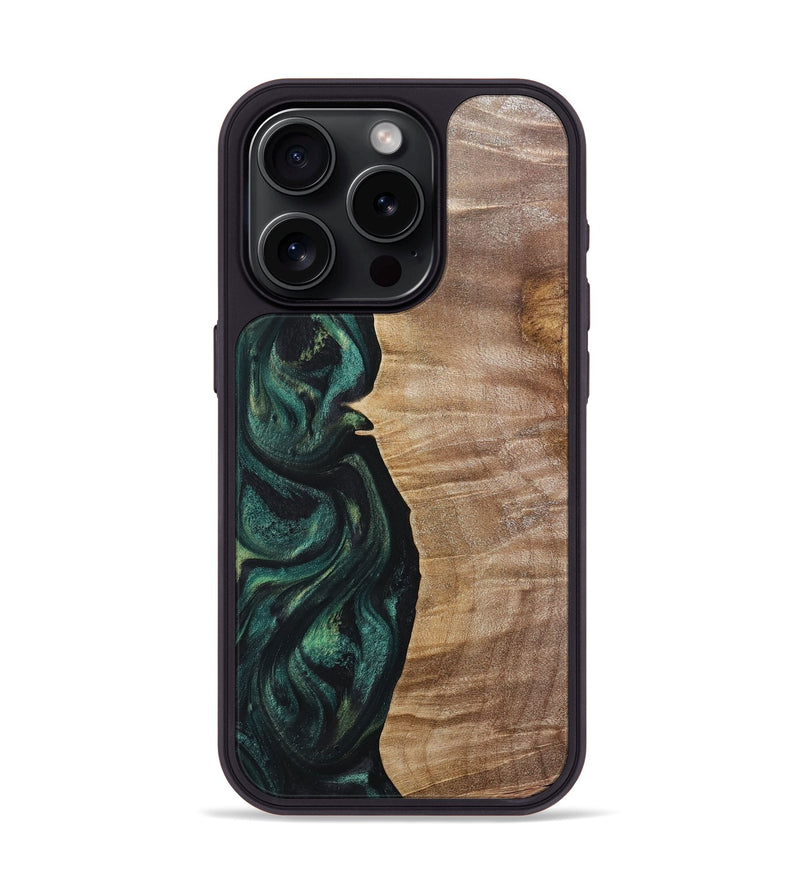 iPhone 15 Pro Wood+Resin Phone Case - Elian (Green, 718086)