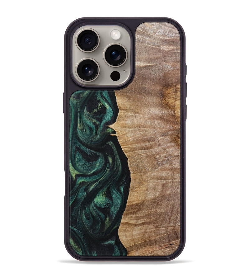 iPhone 16 Pro Max Wood+Resin Phone Case - Elian (Green, 718086)