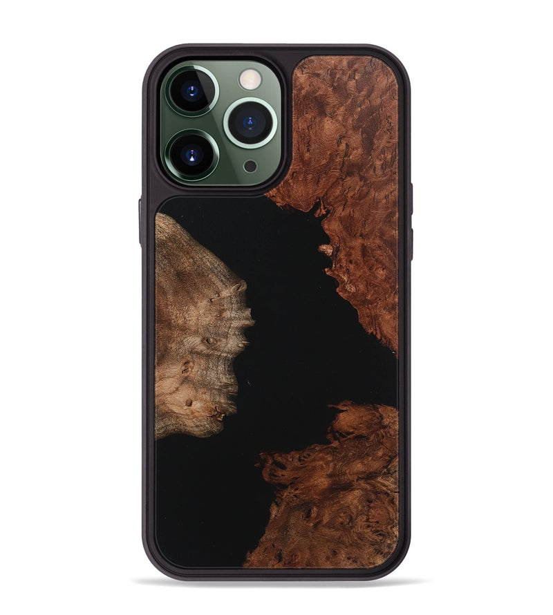 iPhone 13 Pro Max Wood+Resin Phone Case - Angelica (Pure Black, 718107)