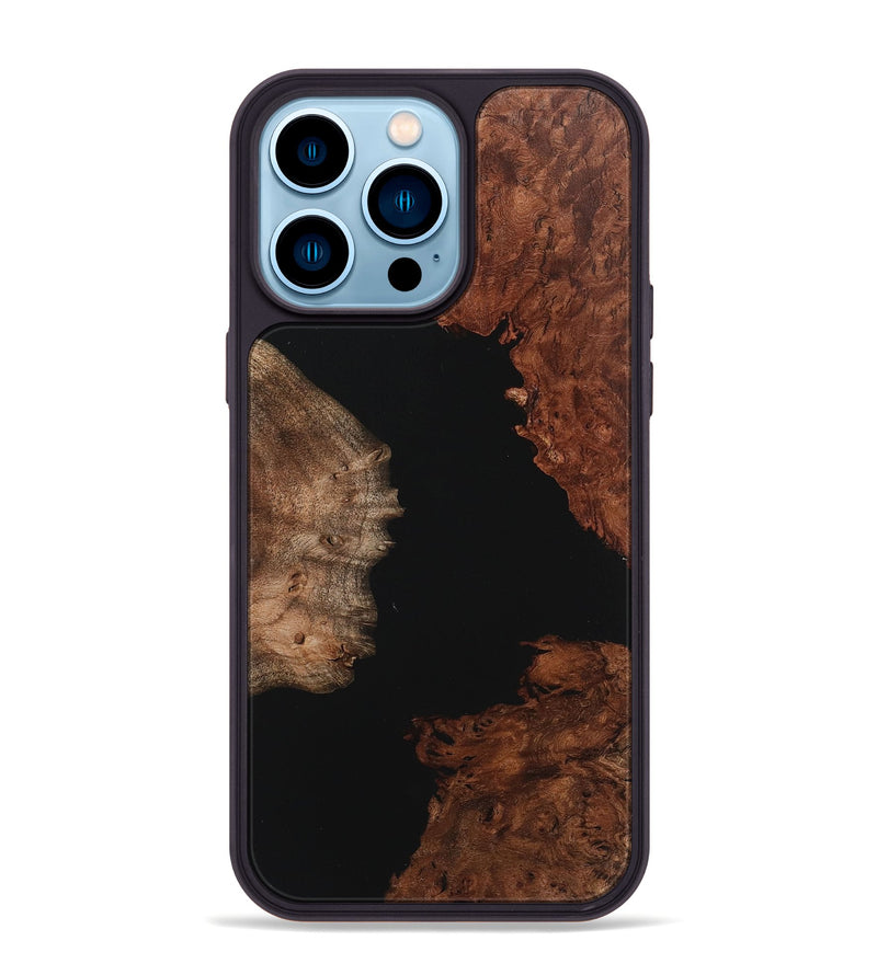 iPhone 14 Pro Max Wood+Resin Phone Case - Angelica (Pure Black, 718107)