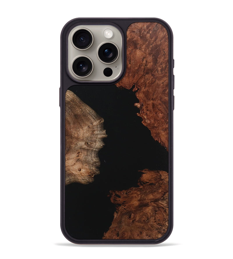 iPhone 15 Pro Max Wood+Resin Phone Case - Angelica (Pure Black, 718107)