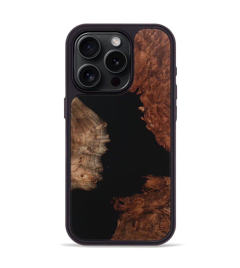 iPhone 15 Pro Wood+Resin Phone Case - Angelica (Pure Black, 718107)