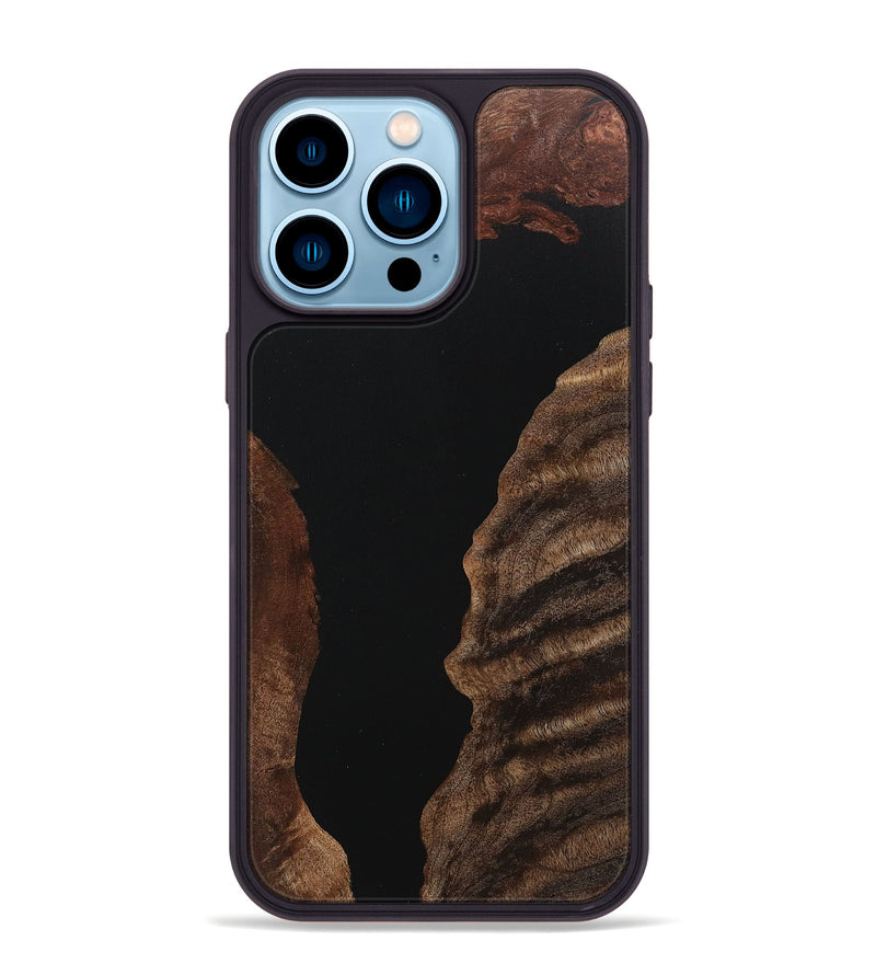 iPhone 14 Pro Max Wood+Resin Phone Case - Lindsay (Pure Black, 718108)