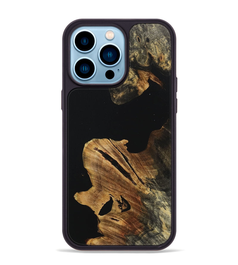 iPhone 14 Pro Max Wood+Resin Phone Case - Kenneth (Pure Black, 718111)