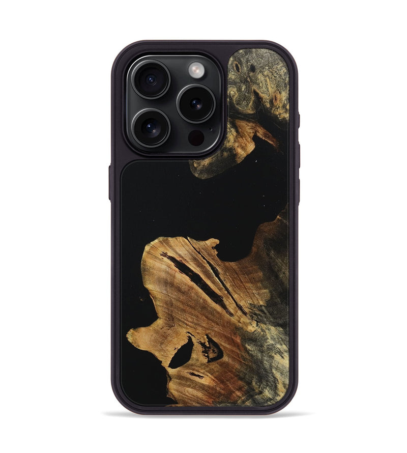 iPhone 15 Pro Wood+Resin Phone Case - Kenneth (Pure Black, 718111)