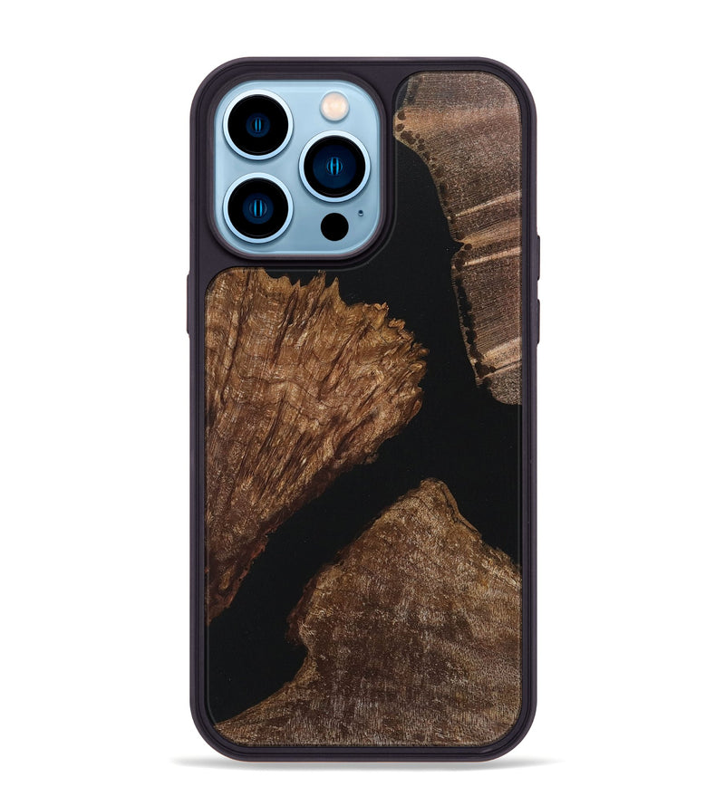 iPhone 14 Pro Max Wood+Resin Phone Case - Dwight (Pure Black, 718114)