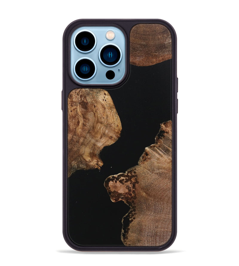 iPhone 14 Pro Max Wood+Resin Phone Case - Lacey (Pure Black, 718116)