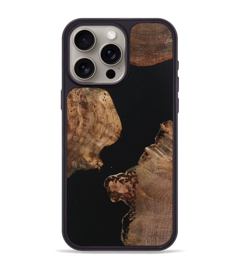 iPhone 15 Pro Max Wood+Resin Phone Case - Lacey (Pure Black, 718116)