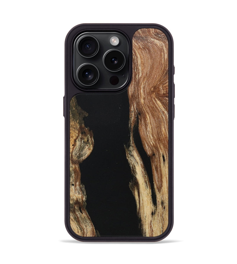 iPhone 15 Pro Wood+Resin Phone Case - Alexus (Pure Black, 718122)