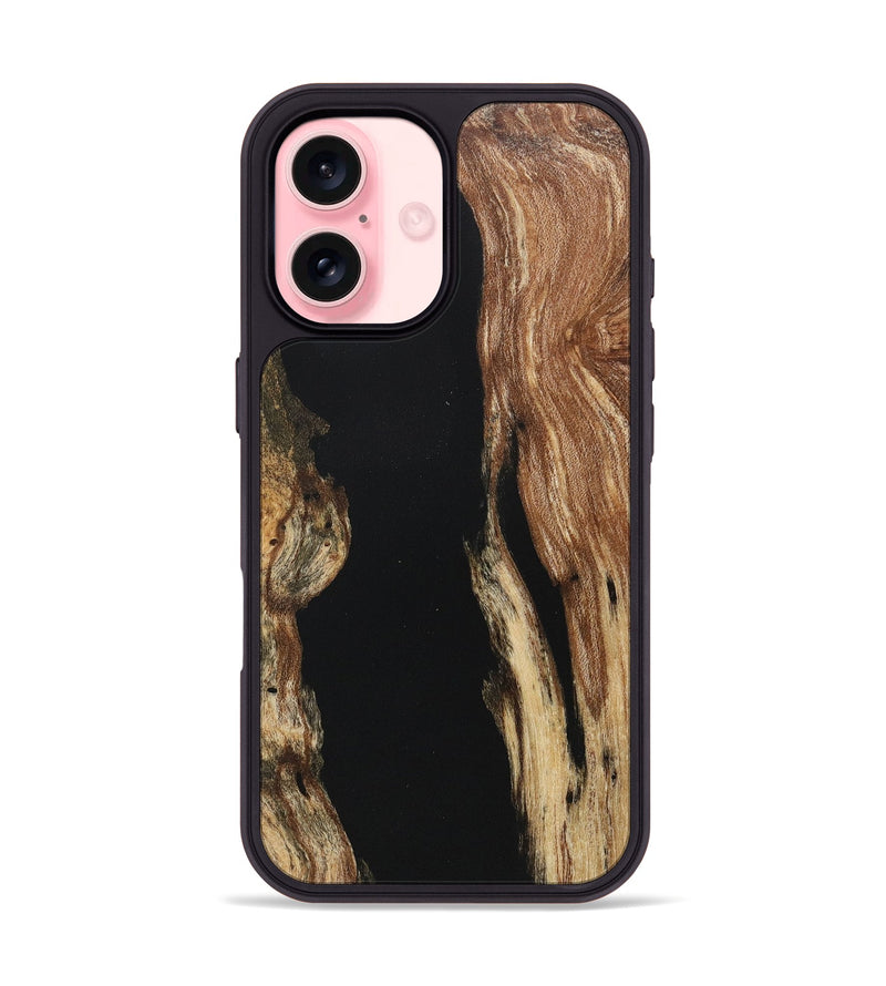 iPhone 16 Wood+Resin Phone Case - Alexus (Pure Black, 718122)