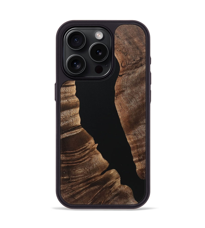 iPhone 15 Pro Wood+Resin Phone Case - Ronnie (Pure Black, 718123)