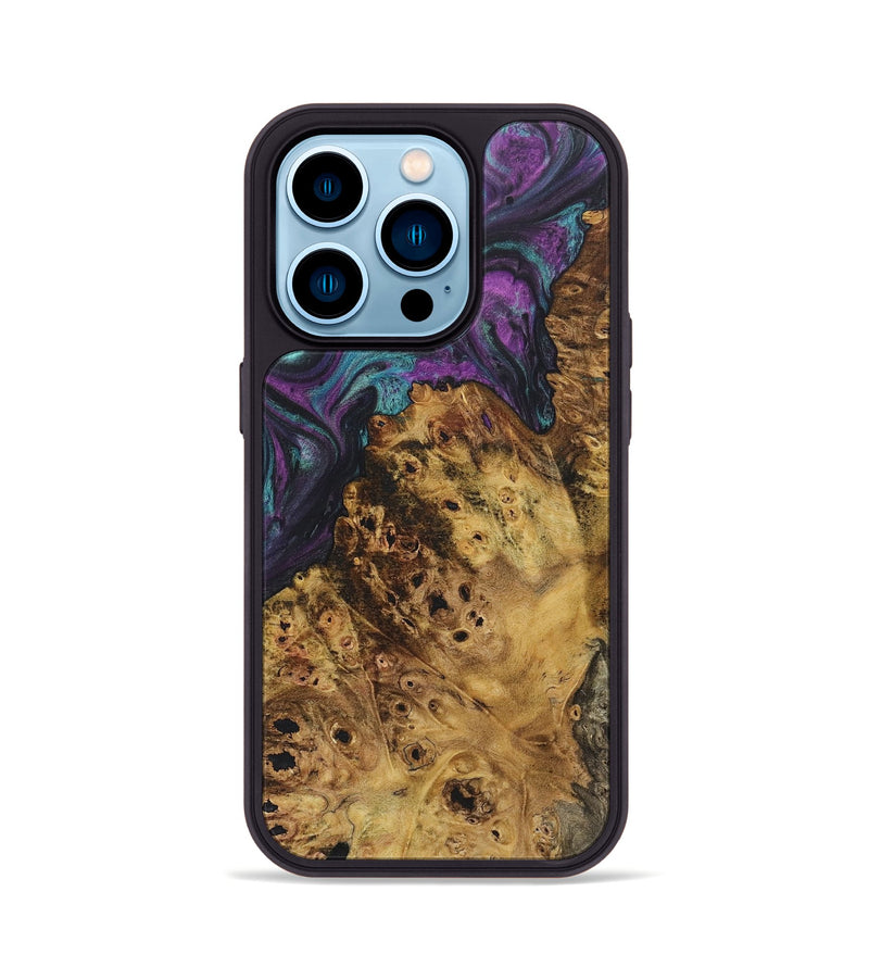 iPhone 14 Pro Wood+Resin Phone Case - Maureen (Purple, 718132)