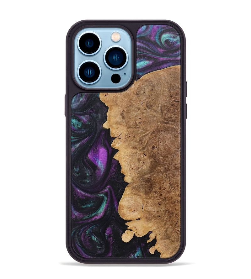 iPhone 14 Pro Max Wood+Resin Phone Case - Henrietta (Purple, 718141)