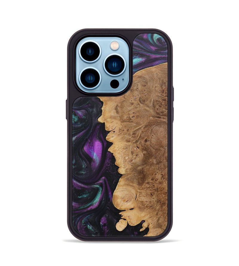 iPhone 14 Pro Wood+Resin Phone Case - Henrietta (Purple, 718141)