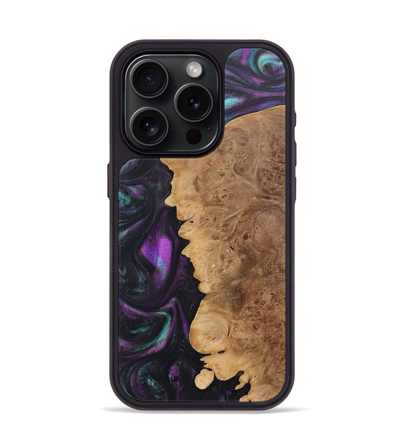 iPhone 15 Pro Wood+Resin Phone Case - Henrietta (Purple, 718141)