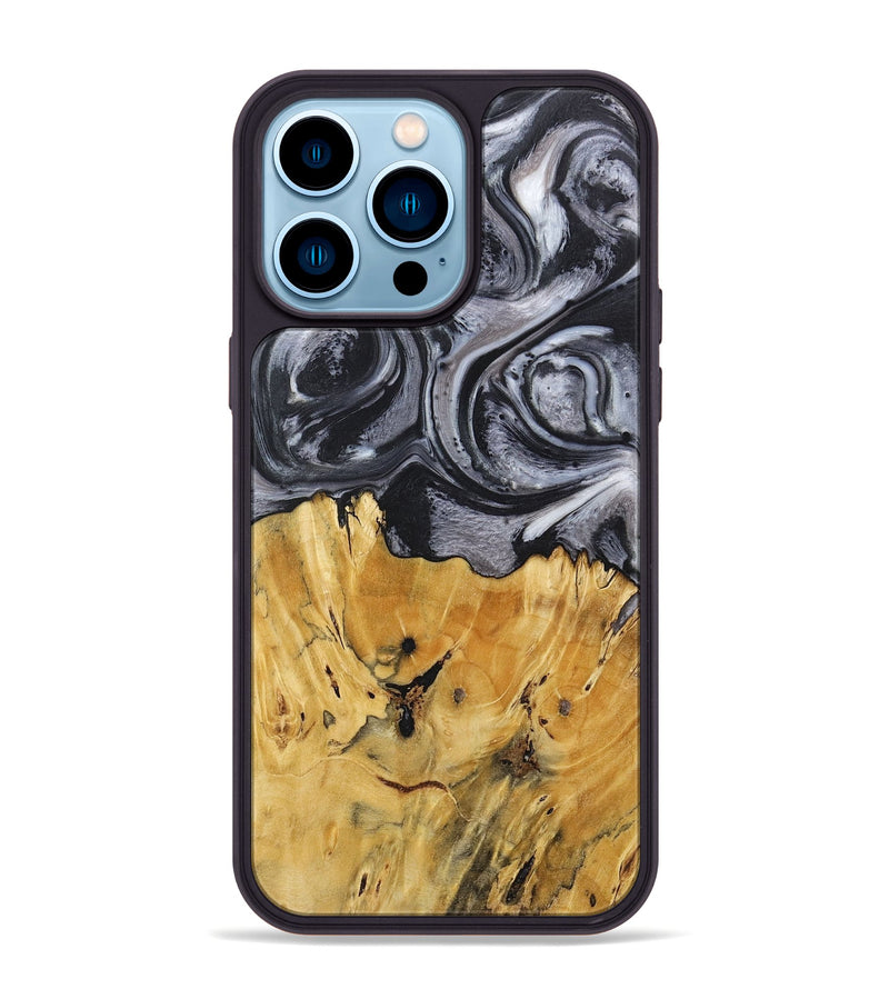 iPhone 14 Pro Max Wood+Resin Phone Case - Lainey (Black & White, 718144)