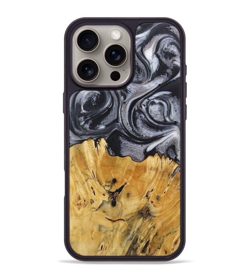 iPhone 16 Pro Max Wood+Resin Phone Case - Lainey (Black & White, 718144)