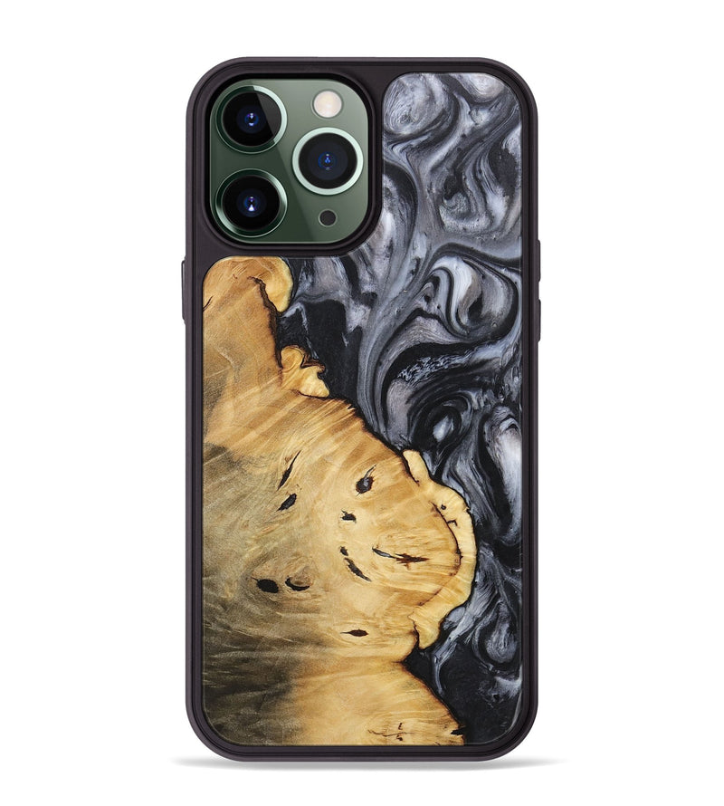 iPhone 13 Pro Max Wood+Resin Phone Case - Lola (Black & White, 718146)