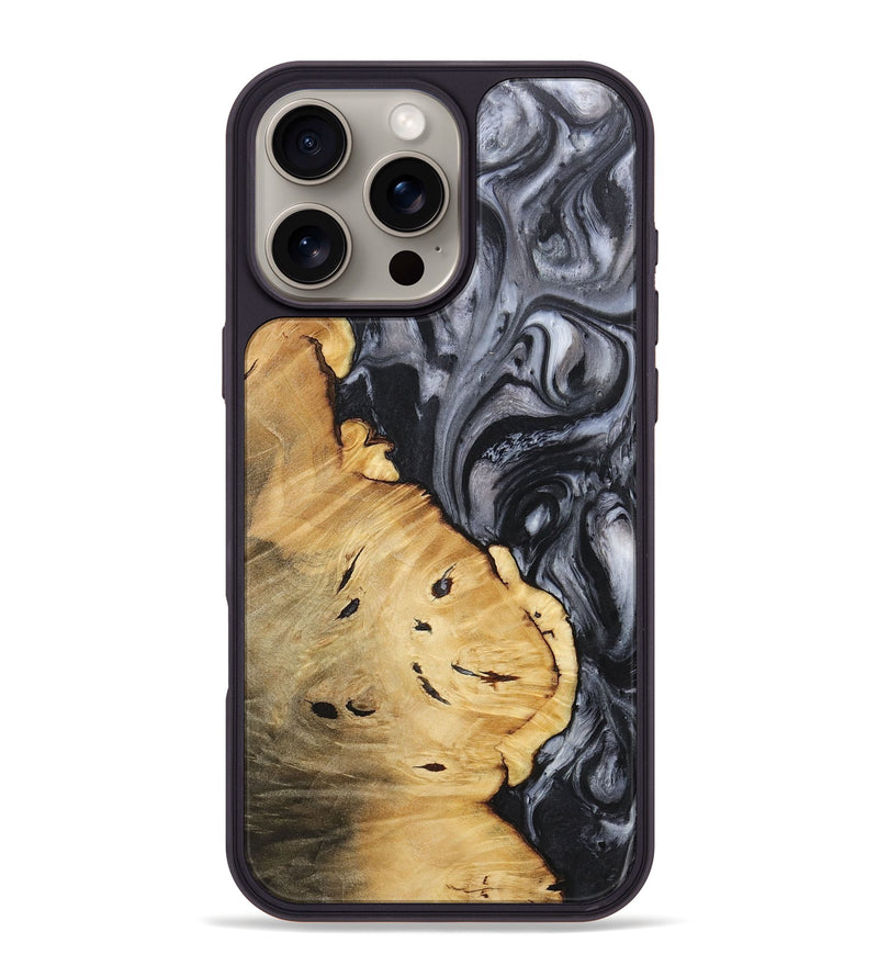 iPhone 16 Pro Max Wood+Resin Phone Case - Lola (Black & White, 718146)