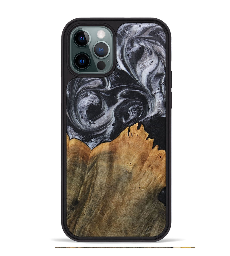 iPhone 12 Pro Max Wood+Resin Phone Case - Arthur (Black & White, 718148)