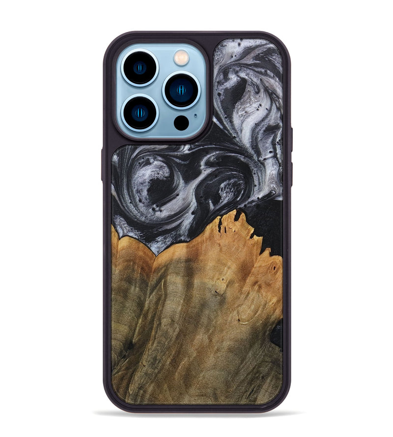 iPhone 14 Pro Max Wood+Resin Phone Case - Arthur (Black & White, 718148)