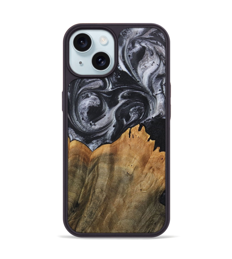 iPhone 15 Wood+Resin Phone Case - Arthur (Black & White, 718148)