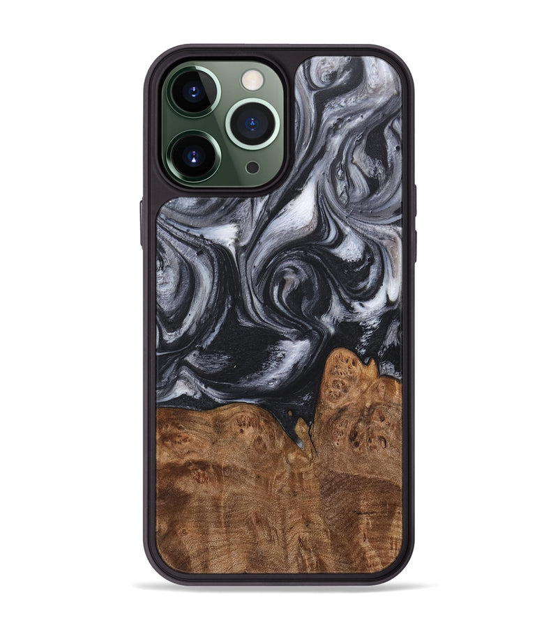 iPhone 13 Pro Max Wood+Resin Phone Case - Maria (Black & White, 718149)