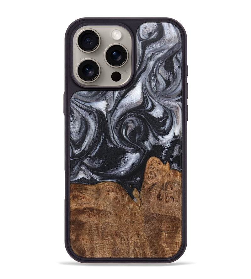 iPhone 16 Pro Max Wood+Resin Phone Case - Maria (Black & White, 718149)