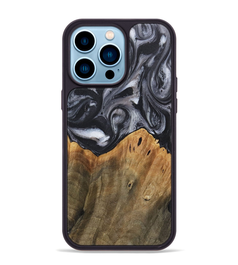 iPhone 14 Pro Max Wood+Resin Phone Case - Raiden (Black & White, 718150)