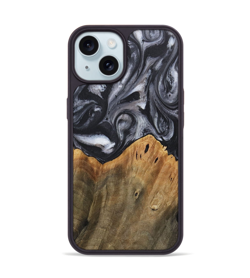 iPhone 15 Wood+Resin Phone Case - Raiden (Black & White, 718150)