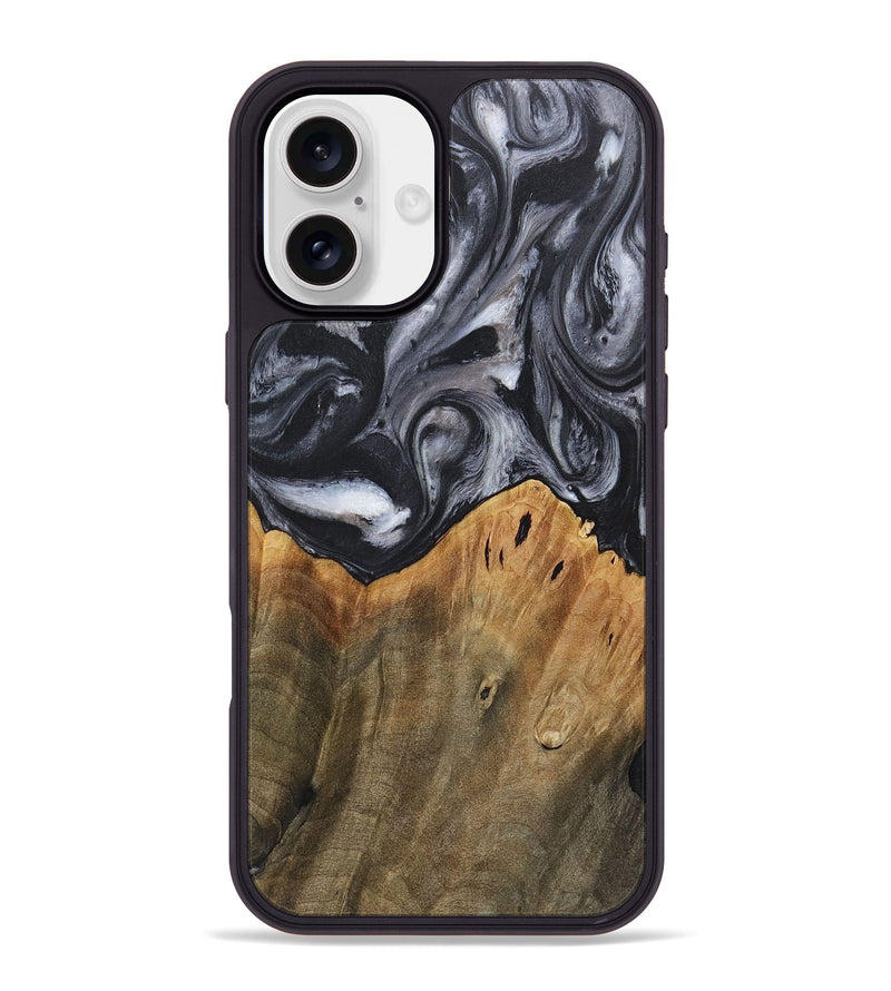 iPhone 16 Plus Wood+Resin Phone Case - Raiden (Black & White, 718150)