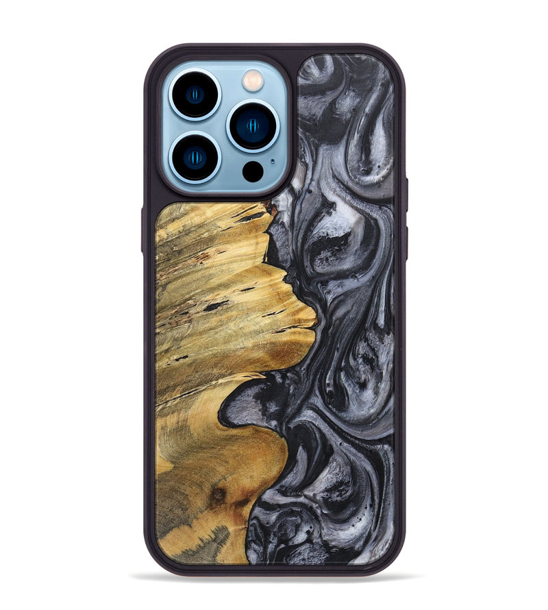 iPhone 14 Pro Max Wood+Resin Phone Case - Winter (Black & White, 718152)