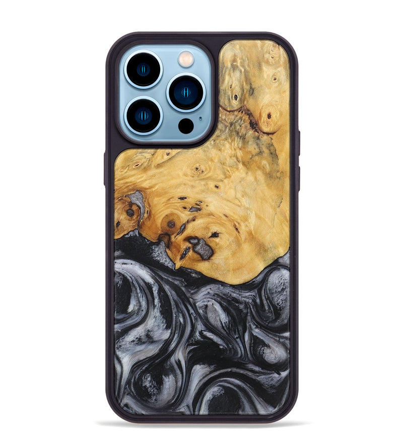 iPhone 14 Pro Max Wood+Resin Phone Case - Carrie (Black & White, 718154)