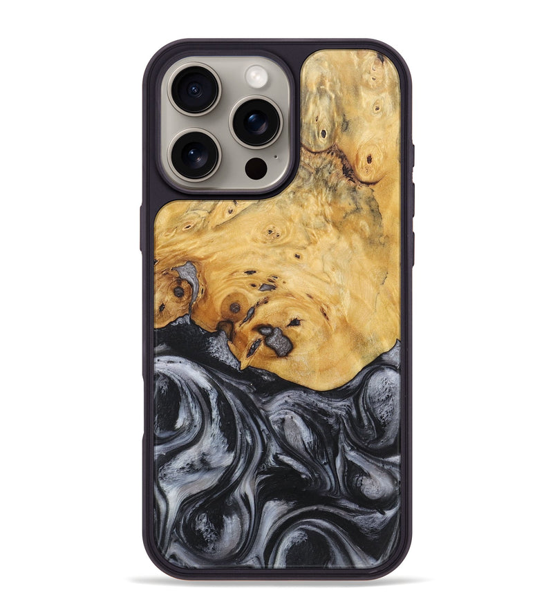 iPhone 16 Pro Max Wood+Resin Phone Case - Carrie (Black & White, 718154)