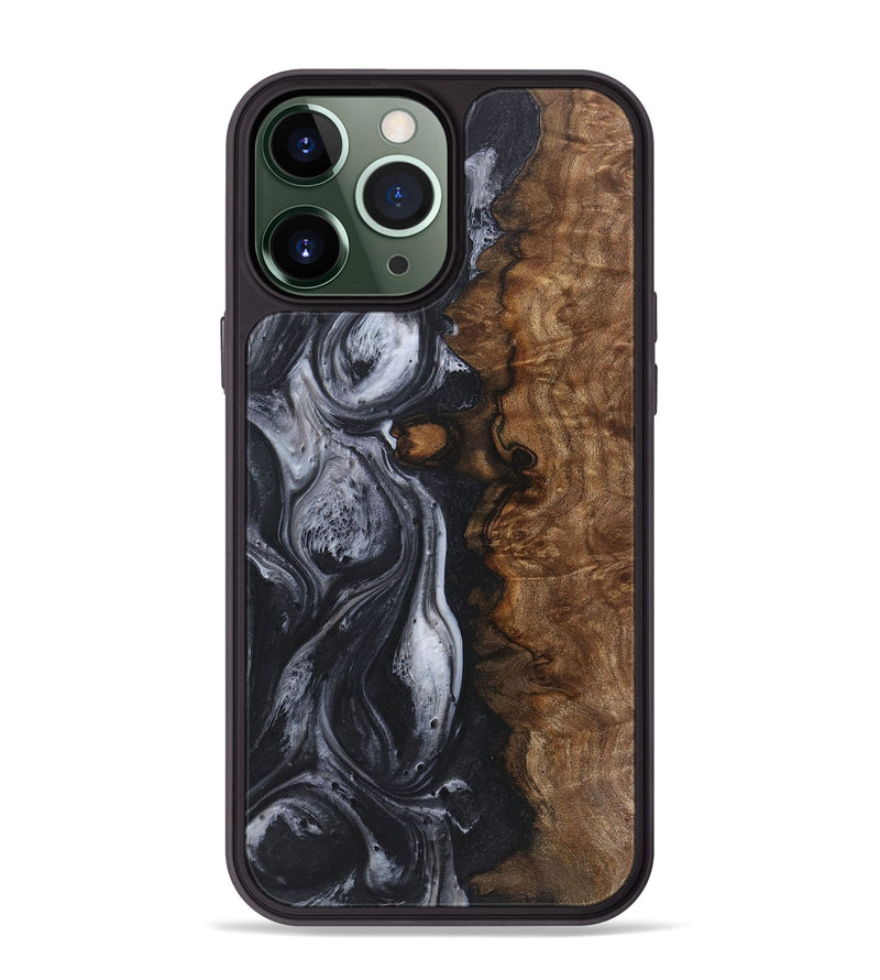 iPhone 13 Pro Max Wood+Resin Phone Case - Robert (Black & White, 718157)