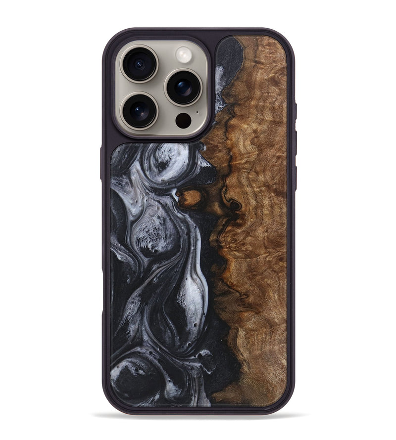 iPhone 16 Pro Max Wood+Resin Phone Case - Robert (Black & White, 718157)