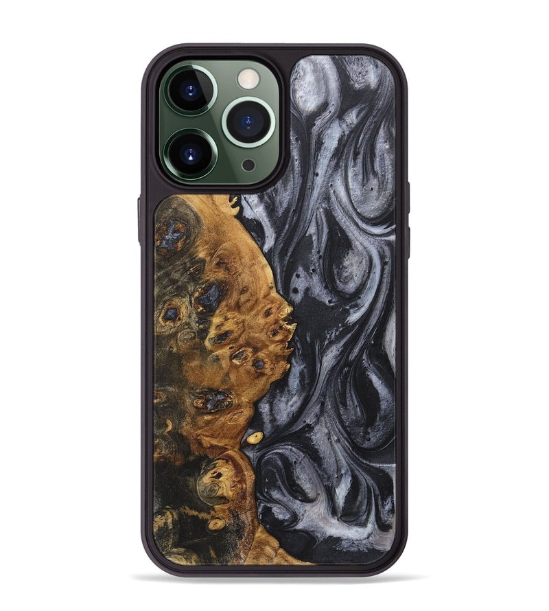 iPhone 13 Pro Max Wood+Resin Phone Case - Alison (Black & White, 718158)